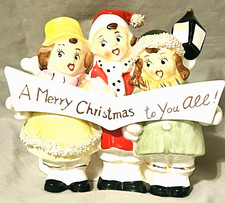 Vintage Thames Japan Christmas Carolers Wall Pocket Planter Spaghetti Trim picture