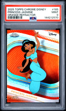 PSA 9 2025 Topps Chrome Disney Princess Jasmine #185 True Orange Refractor /25 picture