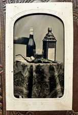 Amazing Tintype 1860s Liquor Smith & Wesson Gun Antique Still Life Rare Photo picture