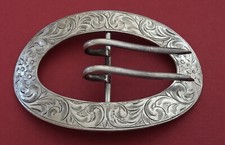Vintage Mid Century Antique Two Prong Sterling Silver Ladies Sash Belt Buckle picture
