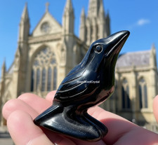 2'' Hand Carved Obsidian Crow Figurine Crystal Protection Spiritual Healing Deco picture