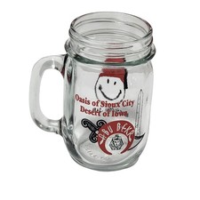 Vintage Abu Bekr Shriners Sioux City Iowa Mason Jar Mug Smiley Face Fez Glass picture