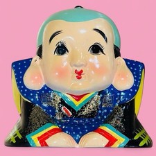 Vintage Japanese Fukusuke Lucky Doll Ceramic Figurine Bank Folk Art Japan picture