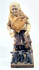 Vintage EB M.R. Mexican Folk Art Paper Mache Woman And 3 Pigs Figure picture