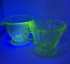 Vintage Uranium Glass Cream And Sugar Dishes As Is  picture