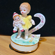 Josef Originals Porcelain Girl Figurine Music Box Holding Clown Doll picture