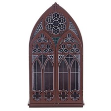 Gothic Reliquary Wooden Cabinet Walnut Stain Tabletop Decor Religious Collection picture