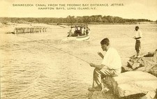 Vintage Postcard Shinnecock Canal Hampton Bays Long Island NY Boats Bridge Sepia picture