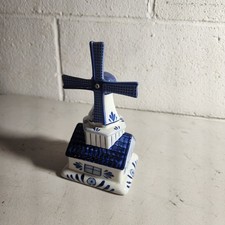 80's Delft Blue Windmill Ceramic Bank w/ stopper, Hand Painted 6.5