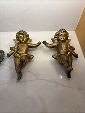 Vintage MCM Cherub Wall Pockets Gold Black Resin Made In California 203 picture