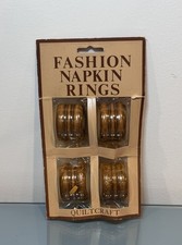Vintage Quiltcraft Wood Napkin Rings Set of 4 NEW In Package Boho Ribbed picture