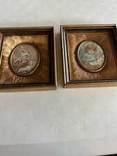 Vtg Art Madonna Child & Angel Baby Convex Bubble Glass Fabric 6” Nativity picture