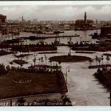 c1920s Napoli Italy RPPC Postcard Harbor Porto Nuovi Giardini Reali Ships View picture