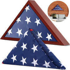 Folded Memorial Flag with Display Case American Us Flag with Veteran Burial F picture
