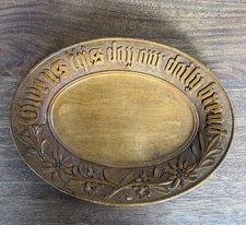 Antique English Carved Bread Board, Give Us This Day Victorian Floral Wood 11.5” picture