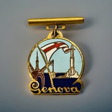 Vintage Genova Genoa Italy Travel Souvenir Pin Flag Lighthouse Sea Port picture