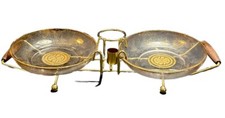 VINTAGE CULVER 3 PC GLASS SNACK BOWL SET W/CADDY RETRO MOD GOLD MCM W/ BOX picture