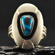 Native American Bisbee Turquoise Shadow Box Ring Sterling Silver Sz 7 picture