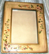 Ten Thousand Villages Hand Painted Pink Floral Toleware 5 x 7 Wood Photo Frame picture
