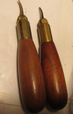2-antique wood handled carving tools brass finals sharpe unbranded picture