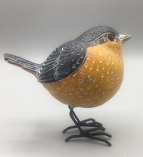 Decorative Plump Robin Bird Figurine Painted 4'' Orange & Black Small picture