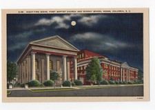 c1940 First Baptist Church Night Columbia SC Linen Postcard C-135 picture