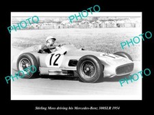 OLD 8x6 HISTORIC PHOTO OF STIRLING MOSS DRIVING HIS MERCEDES BENZ 300 SLR 1954 picture