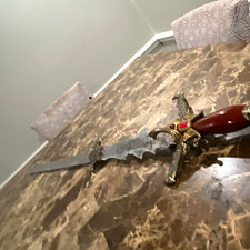 Fantasy Double Edge Wavy Stainless Steel Dagger Full Tang Wood Handle picture