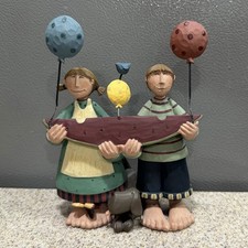 Vtg Williraye Studio WW2742 Americana Children Boy Girl Barefoot Balloons Cat picture