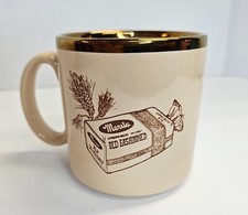 Vintage Merita Bread Coffee Mug Cup Tan/Off White Advertising Gold Rim RARE picture