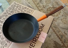 Vintage Le Creuset Orange Enamel Cast Iron Pan Wood Handle 24 France picture
