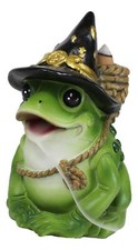 Merlin The Wizard Frog with Warlock Triple Moon Hat Backflow Incense Cone Burner picture