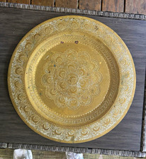Made in Morocco Moroccan Engraved Ornate Brass Decorative Tray Plate picture