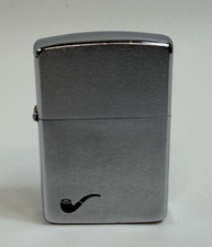 Vintage 1988 Zippo Pipe Lighter Brushed Chrome Black Pipe Logo USA picture