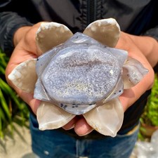 320G Natural Agate Geode Carved Lotus Flower, Hand Carved Healing Crystal Home picture