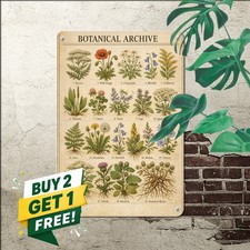 Aged Herb Wildflower Reference Chart Vintage Botanical History Metal Sign 8x12 picture