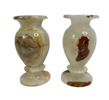 Vintage Onyx Vase - Candlestick Holders Alabaster Marble Stone picture