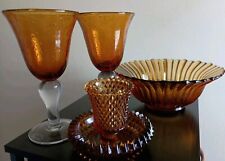 Vintage amber glass collection lot tea candle 2 goblets and a bowl picture