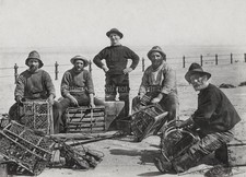 Sheringham Norfolk Fishermen Crab Pots Mending Nets Beach Vtg. Photo 19thC. picture