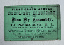 Vintage 1870 Steamer Hiram M Cool Moonlight Excursion Ticket to Penns Grove NJ picture