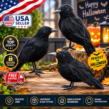 Halloween Crow Decoration Realistic Black Bird Horror Party Haunted House Prop picture