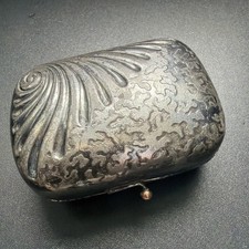 Vintage Silver-Tone Travel Soap Box Hinged Metal Shell Design Unmarked picture