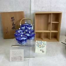 Vintage Fukagawa Seining Arita Porcelain Tea Set Ruri Grapes Teapot, Lid, 5 Cups picture