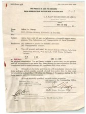 1942 WWII US Naval Reserves NRB Form 93B Ordering From Inactive Duty To Acive   picture