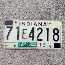 Vintage 1975 Indiana License Plate 71E4218 White Black Auto Tag Collectible picture