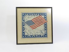 Framed 1888 Benjamin Harrison-Morton American Flag Silk Campaign Handkerchief picture