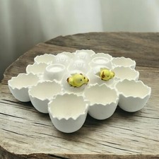 Enesco Vintage Egg Holder Porcelain Ceramic Baby Chick Chicken Easter Holiday vi picture