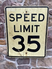 Authentic Vintage Retired 35 MPH Sign White Metal Road Street Sign with Patina 2 picture