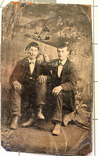 Antique Tintype Portrait Photograph of Two Seated Men - Single Photo picture