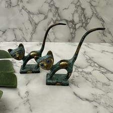 Vintage Mid Century Cat Ring Holder Figurine Set Bronze Walter Bosse Style Metal picture